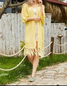 Kadın Simli Transparan Etek Ucu Püsküllü Triko Hırka ve Pareo - 7