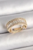 Pirinç Gold Renk Su Yolu Zirkon Taşlı Ayarlanabilir Model Kadın Yüzük - TJ-BYK3697 - 1