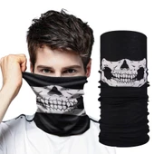 Siyah Renk Dikişsiz Çok Fonksiyonlu Çene Kafatası Yüz Maskesi Baf Buff Bandana Boyunluk Bileklik - 1