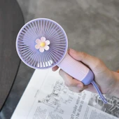 Ozmik Çiçekli Küçük Fan Mini USB Şarjlı  Telefon Askısı ile Mor - 2