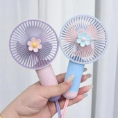 Ozmik Çiçekli Küçük Fan Mini USB Şarjlı  Telefon Askısı ile Mor - 5