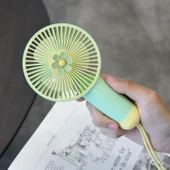 Ozmik Çiçekli Küçük Fan Mini USB Şarjlı  Telefon Askısı ile Sarı+Yeşil - 2