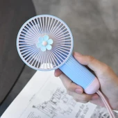 Ozmik Çiçekli Küçük Fan Mini USB Şarjlı  Telefon Askısı ile Mavi - 1