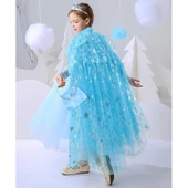 Karlar Ülkesi Elsa Frozen Mavi Pelerin 80 Cm Kar Desenli Çocuk Pelerini Taç Hariç - 1