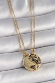 316L Çelik Gold Renk Zincir Zirkon Taşlı Ying Yang Model Gün Batımı İşlemeli Arkadaşlık Kadın Kolye - TJ-BKO10029 - 1