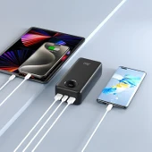 Juo 30000mAh 22.5W Dijital Led Ekranlı Taşınabilir Hızlı Şarj Cihazı Powerbank Siyah thumbnail 3