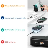 Juo 10000mAh MagSafe Powerbank Standlı PD20W Taşınabilir Kablosuz Hızlı Şarj Cihazı Siyah - 2