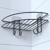 BUFFER® Yapışkanlı Banyo Köşeliği Kancalı Köşe Rafı Duş Şampuanlık Duvar Düzenleyici Organizer Raf - 2