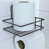BUFFER® Kendiliğinden Yapışkanlı Tuvalet Kağıdı Tutacağı ve Yedek Raf - Siyah Modern Metal Tasarım - 1