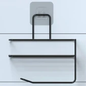 BUFFER® Kendiliğinden Yapışkanlı Tuvalet Kağıdı Tutacağı ve Yedek Raf - Siyah Modern Metal Tasarım - 3