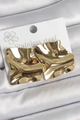 316 Çelik Gold Renk Dalgalı Plaka Kare Model Kadın Küpe - TJ-BKP10532 - 1