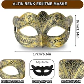 Altın Renk Eskitme Maskeli Balo Maskesi – Venedik Tarzı Parti Maskesi - 5