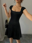 Lucky Life Kadın Kısa Kollu Geometrik Yakalı Janjan Krep Elbise thumbnail 12