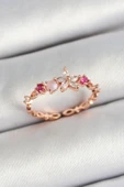 Pirinç Papatya Figürlü Zirkon Taşlı Rose Gold Renk Ayarlanabilir Kadın Yüzük - TJ-BYK3780 - 1
