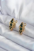 316L Çelik Gold Renk Yeşil Kristal Taş Detay Yılan Model Kadın Küpe - TJ-BKP8065 - 1