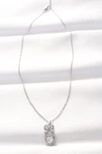 316L Çelik Silver Renk Zirkon Taşlı Kalpli Fiyonk Kolye - TJ-BKO8519 - 2