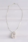 316L Çelik Zincirli Zirkon Taşlı C Harfli Silver Renk Bubble Kolye - TJ-BKO8579 - 2
