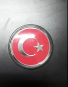8 Cm Yuvarlak Plastik Yapışkanlı Türk Bayrağı Arma - 1