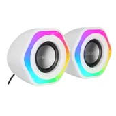 Mikado MD-176 2.0 3W*2 Beyaz RGB Aydınlatmalı USB + 3.5mm USB 5V Speaker Hoparlör - 3