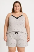 KADIN Büyük Beden İp Askılı Bluz ve Şortlu Alt Üst Pijama - GENİŞ KESİM - GRİ - 3