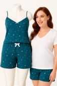 KADIN Büyük Beden İp Askılı Bluz ve Şortlu Alt Üst Pijama - GENİŞ KESİM - HAKİ - 1