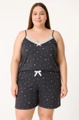 KADIN Büyük Beden İp Askılı Bluz ve Şortlu Alt Üst Pijama - GENİŞ KESİM - FÜME - 2