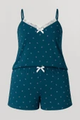 KADIN Büyük Beden İp Askılı Bluz ve Şortlu Alt Üst Pijama - GENİŞ KESİM - PETROL MAVİSİ thumbnail 5