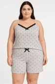 KADIN Büyük Beden İp Askılı Bluz ve Şortlu Alt Üst Pijama - GENİŞ KESİM - GRİ - 2