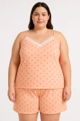 KADIN Büyük Beden İp Askılı Bluz ve Şortlu Alt Üst Pijama - GENİŞ KESİM - TURUNCU - 3