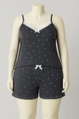 KADIN Büyük Beden İp Askılı Bluz ve Şortlu Alt Üst Pijama - GENİŞ KESİM -ANTRASİT thumbnail 5