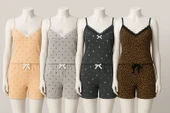 KADIN Büyük Beden İp Askılı Bluz ve Şortlu Alt Üst Pijama - GENİŞ KESİM - FÜME - 6