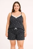 KADIN Büyük Beden İp Askılı Bluz ve Şortlu Alt Üst Pijama - GENİŞ KESİM - FÜME - 1