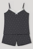 KADIN Büyük Beden İp Askılı Bluz ve Şortlu Alt Üst Pijama - GENİŞ KESİM -ANTRASİT thumbnail 6