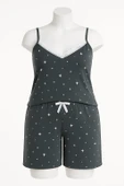 KADIN Büyük Beden İp Askılı Bluz ve Şortlu Alt Üst Pijama - GENİŞ KESİM - FÜME - 4