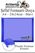 A4 Şeffaf Fermuarlı Dosya Mavi 1 Adet Pvc Fermuarlı Evrak Dosyası 24x34cm Çıtçıtlı Belge Evrak Dosyası Ofis Büro Okul - 1