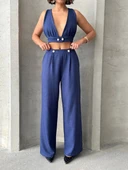 Crop pantolon keten takım s255012 - 1