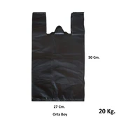 Siyah Dökme Market Poşeti Torbası - Hışır Atlet Poşet - Orta Boy - 27 x 50 Cm. - 20 Kg. - 3