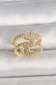 Pirinç Gold Renk 2'Li Zincir Zirkon Taşlı Yıldız Figür Kadın Kolye - TJ-BYK3594 - 1