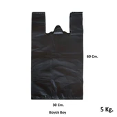 Siyah Dökme Market Poşeti Torbası - Hışır Atlet Poşet - Büyük Boy - 30 x 60 Cm. - 5 Kg. - 3