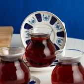 Perotti 17902 Laleli 12 Parça 6 Kişilik Çay Seti – 210 ml Borosilikat Cam Tombik Bardak ve Porselen Çay Tabağı Takımı thumbnail 2