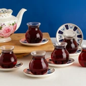 Perotti 17902 Laleli 12 Parça 6 Kişilik Çay Seti – 210 ml Borosilikat Cam Tombik Bardak ve Porselen Çay Tabağı Takımı thumbnail 1