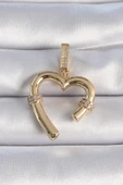 Pirinç Gold Renk Zirkon Taş Detaylı Kalp Figür Ajda Charm - TJ-BC1015 - 1