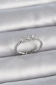 Pirinç Gümüş Renk Zirkon Taşlı Kalp İnci Detay Ayarlanabilir Model Kadın Yüzük - TJ-BYK3363 - 1
