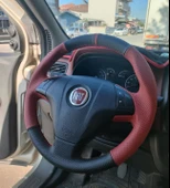 Fiat Line Tuşlu Direksiyonlara Uyumlu Araca Özgü Dikmeli Direksiyon Kılıfı Kırmızı Karbon thumbnail 1