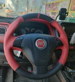 Fiat Line Tuşlu Direksiyonlara Uyumlu Araca Özgü Dikmeli Direksiyon Kılıfı Kırmızı Karbon thumbnail 3