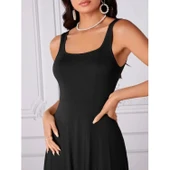 Lucky Life Kadın Askılı Geometrik Yakalı Geniş Kesim Detaylı Ithal Krep Elbise - 4