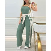 Lucky Life Kadın Ip Askılı Straplez Belden Kuşaklı Viskon Iki Iplik Tulum - 1