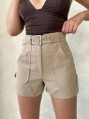 Kemer detaylı gabardin şort bej s25289 - 1