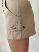 Kemer detaylı gabardin şort bej s25289 - 7