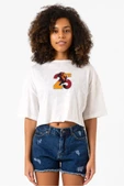 25 Aslan Beyaz Kırçıllı Kadın Crop Tshirt - 1